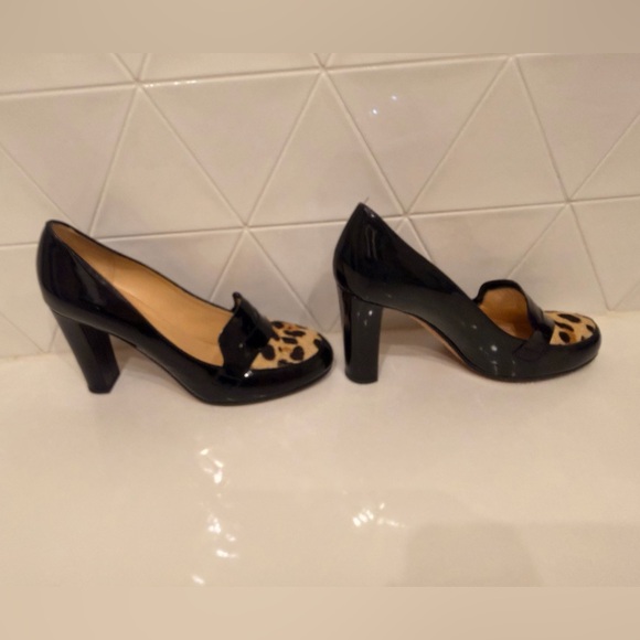 Kate Spade Black Patent Leather Loafers Heels Leopard Toe Size 8.5 - Picture 5 of 10